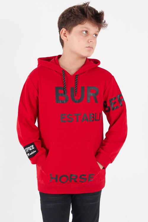 Erkek Çocuk Baskılı Kapşonlu Sweatshirt 9-13 Yaş 14150