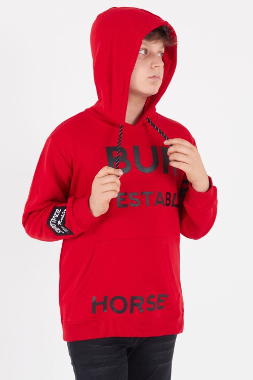 Erkek Çocuk Baskılı Kapşonlu Sweatshirt 9-13 Yaş 14150