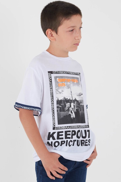 Erkek Çocuk Beyaz Resim Baskı 8-13 Yaş T-Shirt 6304