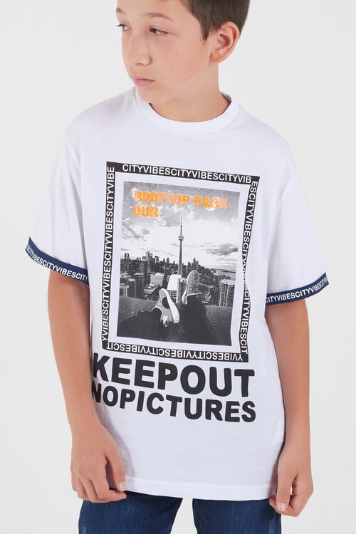 Erkek Çocuk Beyaz Resim Baskı 8-13 Yaş T-Shirt 6304