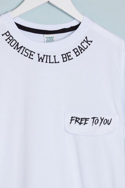 Erkek Çocuk Beyaz Yazı Detaylı 8-13 T-Shirt 6568