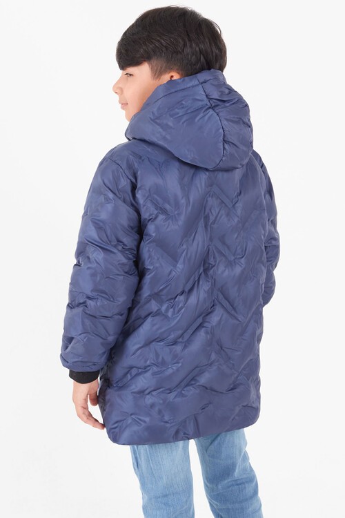 Erkek Çocuk Mont Çapraz Baskılı Kapüşonlu Şişme Mont 14539