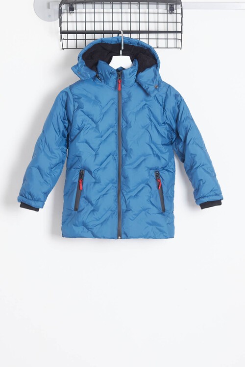 Erkek Çocuk Mont Çapraz Baskılı Kapüşonlu Şişme Mont 14539