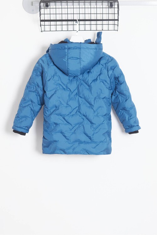 Erkek Çocuk Mont Çapraz Baskılı Kapüşonlu Şişme Mont 14539