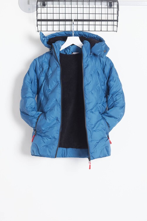 Erkek Çocuk Mont Çapraz Baskılı Kapüşonlu Şişme Mont 14539