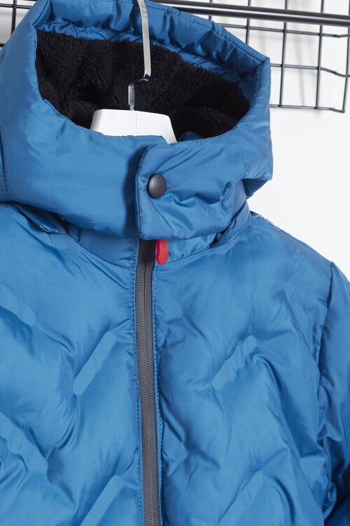 Erkek Çocuk Mont Çapraz Baskılı Kapüşonlu Şişme Mont 14539