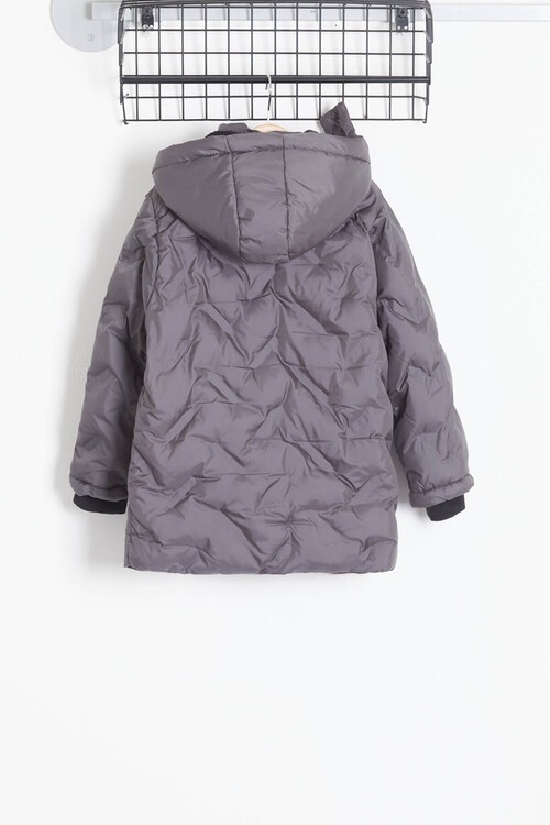 Erkek Çocuk Mont Çapraz Baskılı Kapüşonlu Şişme Mont 14539