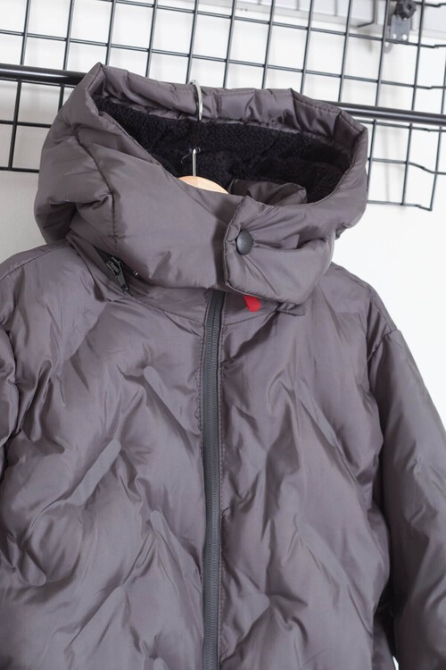 Erkek Çocuk Mont Çapraz Baskılı Kapüşonlu Şişme Mont 14539