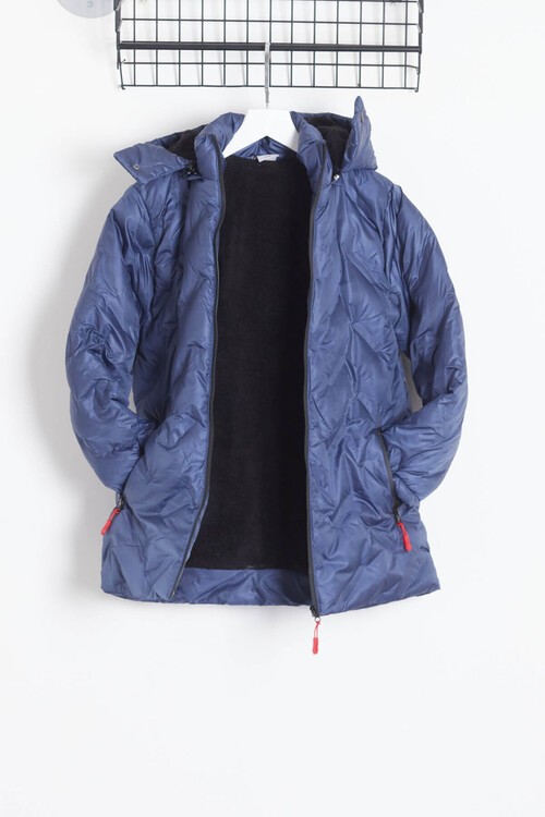 Erkek Çocuk Mont Çapraz Baskılı Kapüşonlu Şişme Mont 14539