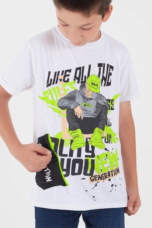 Erkek Çocuk Cepli Baskılı Tshirt 8-12 Yaş 14056
