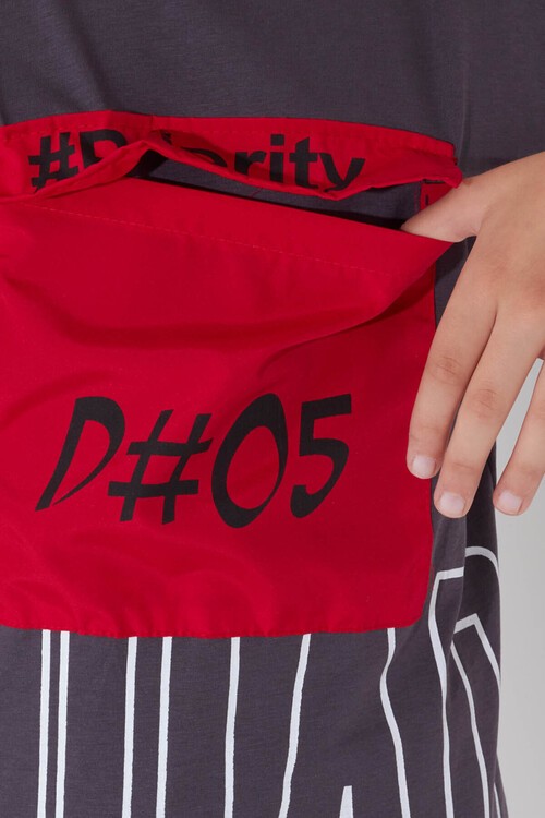 Erkek Çocuk Cepli Priority Baskılı Tshirt 8-13 Yaş 14016