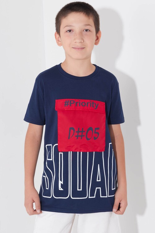 Erkek Çocuk Cepli Priority Baskılı Tshirt 8-13 Yaş 14016