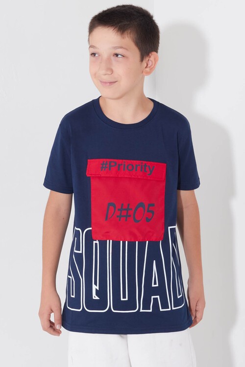 Erkek Çocuk Cepli Priority Baskılı Tshirt 8-13 Yaş 14016