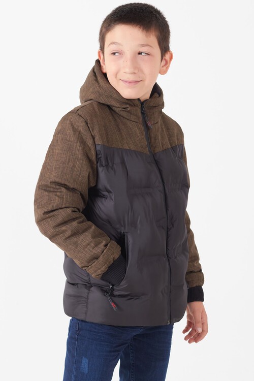 Erkek Çocuk Mont Çift Renkli Kapşonlu Şişme Mont 14542