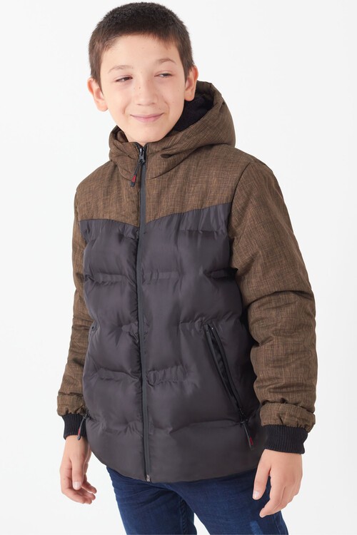 Erkek Çocuk Mont Çift Renkli Kapşonlu Şişme Mont 14542