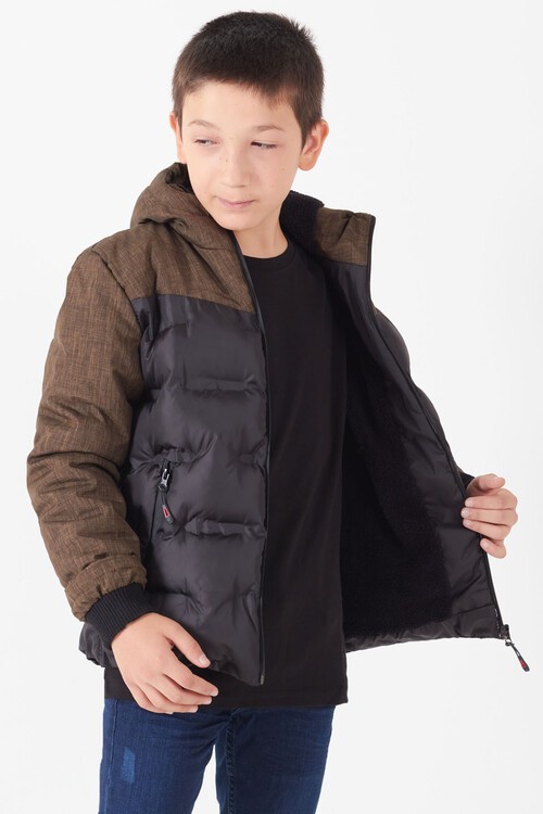 Erkek Çocuk Mont Çift Renkli Kapşonlu Şişme Mont 14542