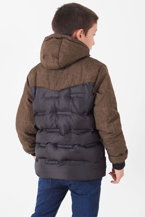 Erkek Çocuk Mont Çift Renkli Kapşonlu Şişme Mont 14542