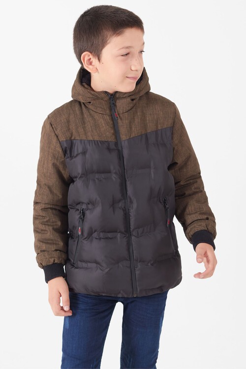 Erkek Çocuk Mont Çift Renkli Kapşonlu Şişme Mont 14542