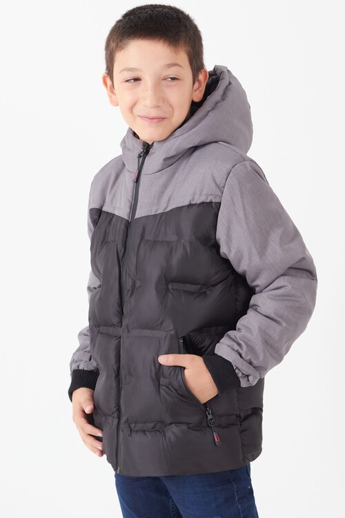 Erkek Çocuk Mont Çift Renkli Kapşonlu Şişme Mont 14542