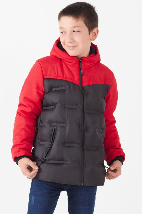 Erkek Çocuk Mont Çift Renkli Kapşonlu Şişme Mont 14542