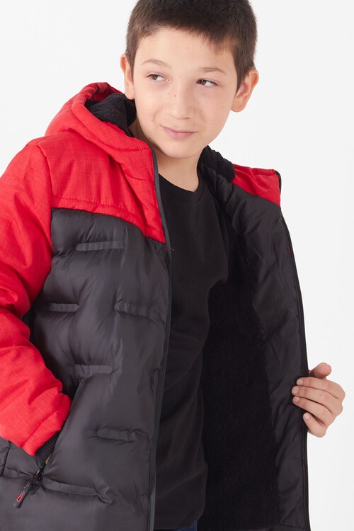 Erkek Çocuk Mont Çift Renkli Kapşonlu Şişme Mont 14542