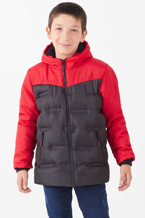 Erkek Çocuk Mont Çift Renkli Kapşonlu Şişme Mont 14542