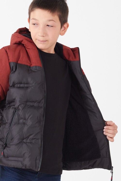 Erkek Çocuk Mont Çift Renkli Kapşonlu Şişme Mont 14542