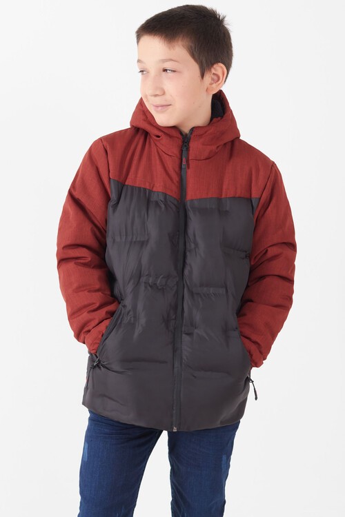 Erkek Çocuk Mont Çift Renkli Kapşonlu Şişme Mont 14542