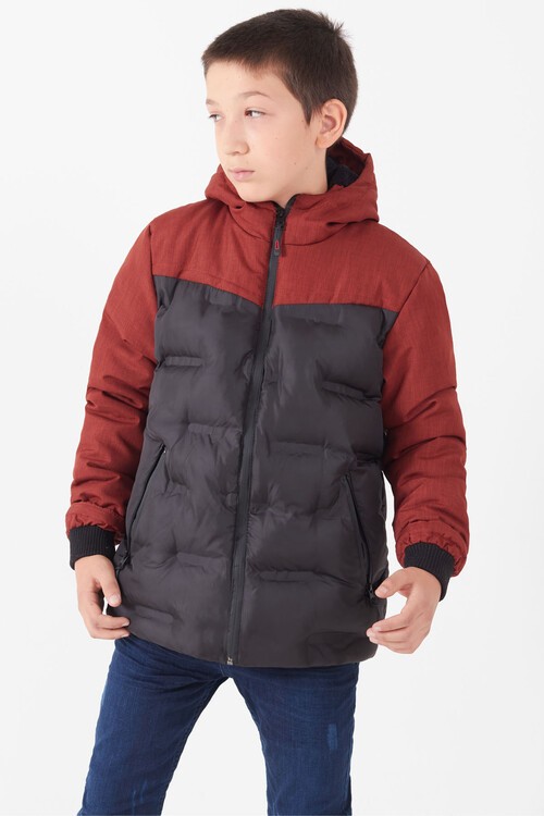 Erkek Çocuk Mont Çift Renkli Kapşonlu Şişme Mont 14542