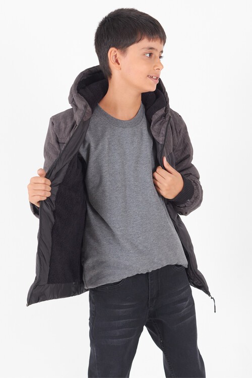 Erkek Çocuk Mont Çift Renkli Kapşonlu Şişme Mont 14542