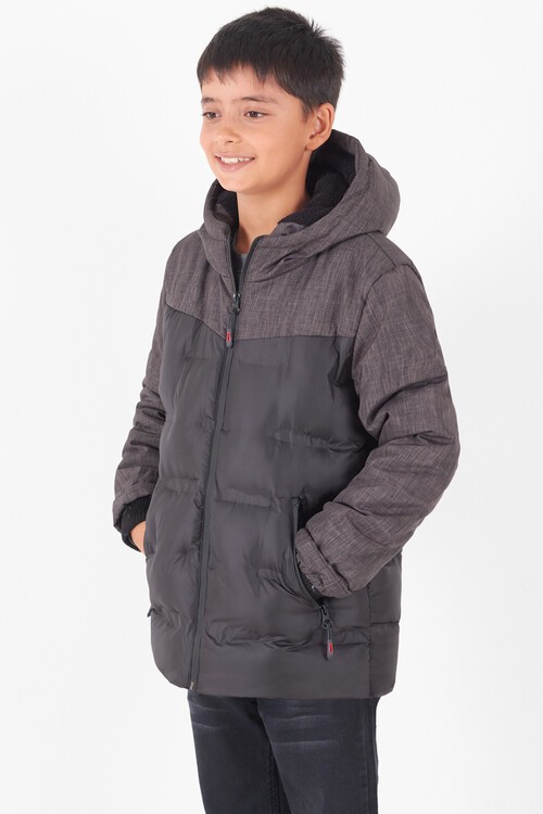 Erkek Çocuk Mont Çift Renkli Kapşonlu Şişme Mont 14542