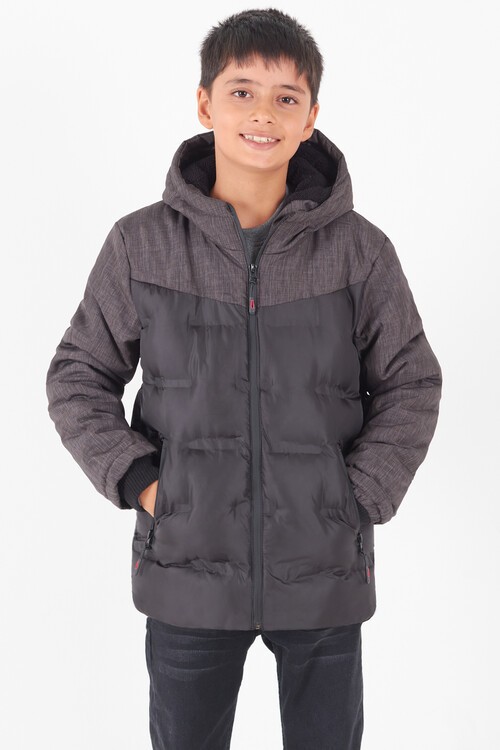 Erkek Çocuk Mont Çift Renkli Kapşonlu Şişme Mont 14542