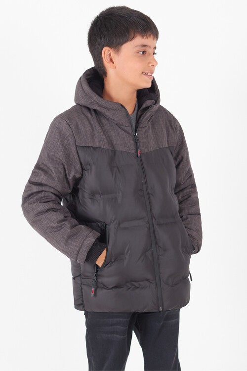 Erkek Çocuk Mont Çift Renkli Kapşonlu Şişme Mont 14542