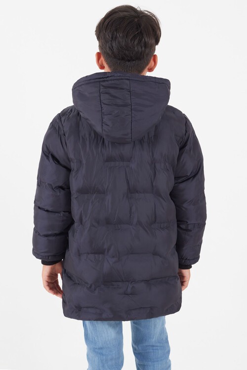 Erkek Çocuk Mont Düz Baskılı Kapşonlu Şişme Mont 14540