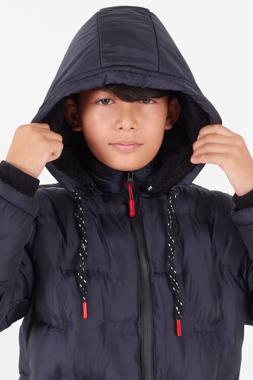 Erkek Çocuk Mont Düz Baskılı Kapşonlu Şişme Mont 14540