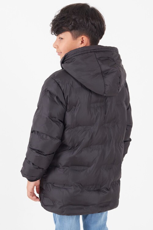 Erkek Çocuk Mont Düz Baskılı Kapşonlu Şişme Mont 14540