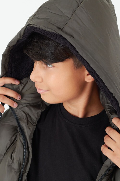 Erkek Çocuk Mont Düz Baskılı Kapşonlu Şişme Mont 14540