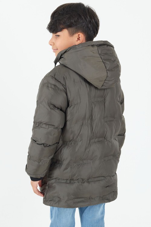 Erkek Çocuk Mont Düz Baskılı Kapşonlu Şişme Mont 14540