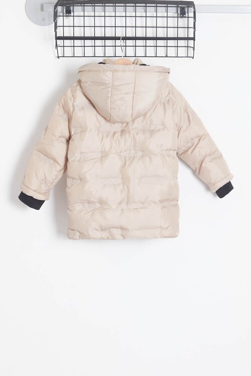 Erkek Çocuk Mont Düz Baskılı Kapşonlu Şişme Mont 14540