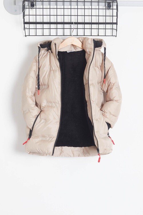 Erkek Çocuk Mont Düz Baskılı Kapşonlu Şişme Mont 14540