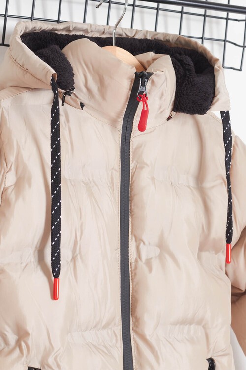 Erkek Çocuk Mont Düz Baskılı Kapşonlu Şişme Mont 14540