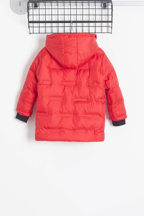 Erkek Çocuk Mont Düz Baskılı Kapşonlu Şişme Mont 14540