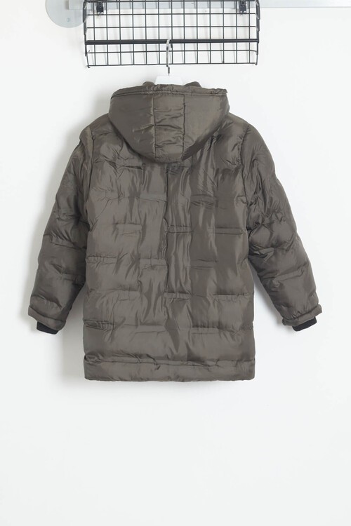 Erkek Çocuk Mont Düz Baskılı Kapşonlu Şişme Mont 14540