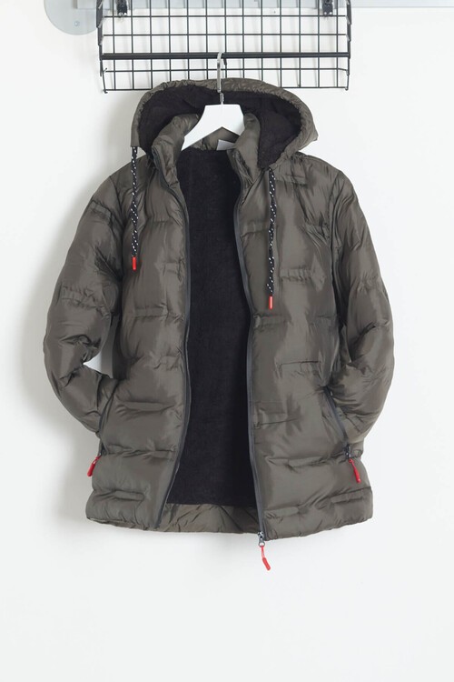 Erkek Çocuk Mont Düz Baskılı Kapşonlu Şişme Mont 14540