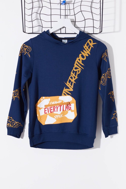 Erkek Çocuk Everything Baskılı Kapşonlu Sweatshirt 14017