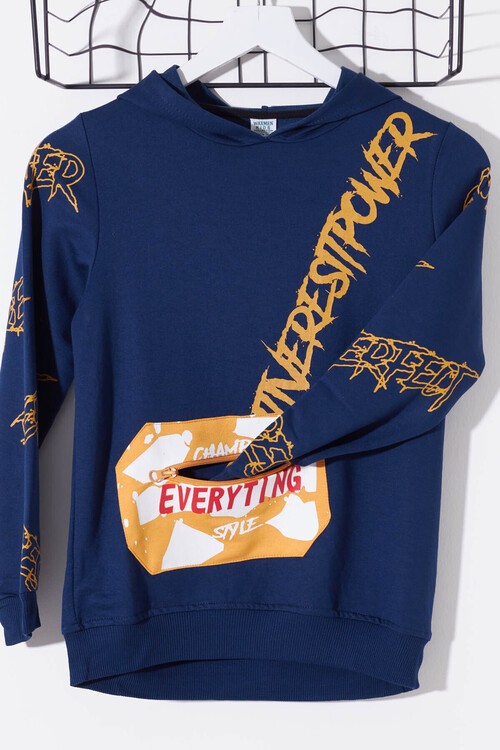 Erkek Çocuk Everything Baskılı Kapşonlu Sweatshirt 14017