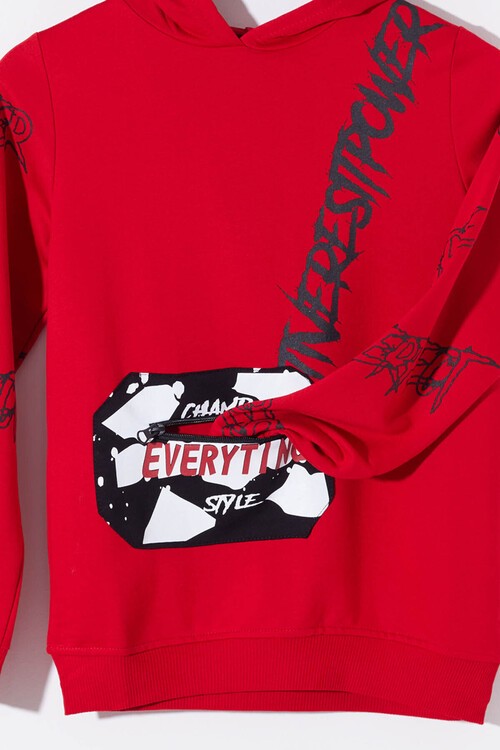 Erkek Çocuk Everything Baskılı Kapşonlu Sweatshirt 14017
