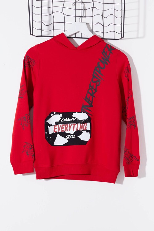 Erkek Çocuk Everything Baskılı Kapşonlu Sweatshirt 14017