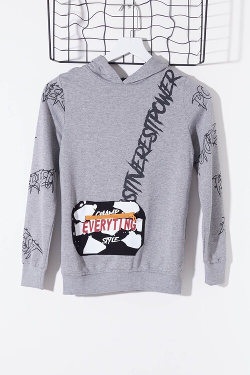 Erkek Çocuk Everything Baskılı Kapşonlu Sweatshirt 14017