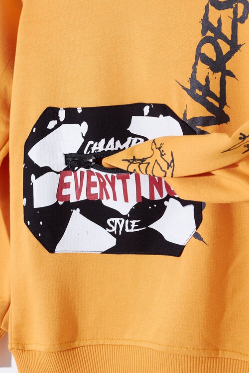 Erkek Çocuk Everything Baskılı Kapşonlu Sweatshirt 14017